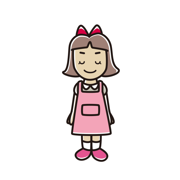 目を閉じるエプロン姿の小学生女子のイラスト【色あり、背景なし】透過PNG