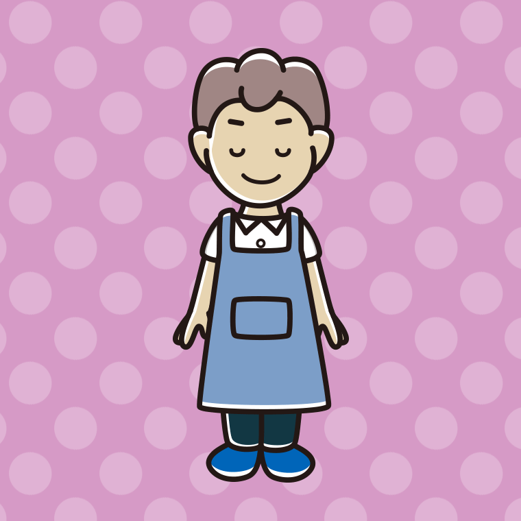 目を閉じるエプロン姿の男子中学生のイラスト【色、背景あり】PNG