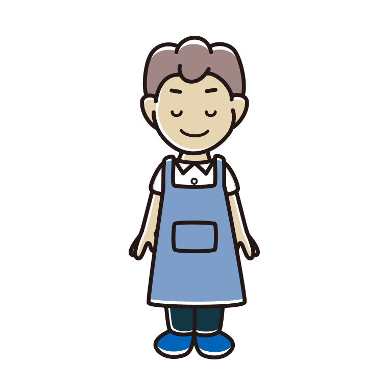 目を閉じるエプロン姿の男子中学生のイラスト【色あり、背景なし】透過PNG