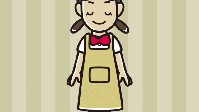 目を閉じるエプロン姿の女子中学生のイラスト【色、背景あり】PNG