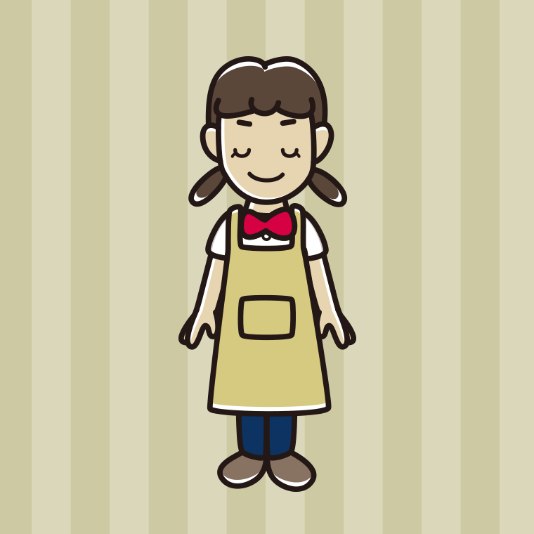 目を閉じるエプロン姿の女子中学生のイラスト【色、背景あり】PNG