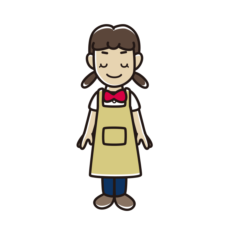 目を閉じるエプロン姿の女子中学生のイラスト【色あり、背景なし】透過PNG