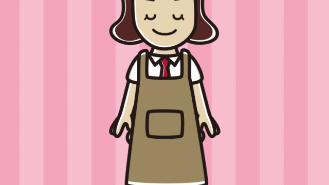 目を閉じるエプロン姿の女子高校生のイラスト【色、背景あり】PNG