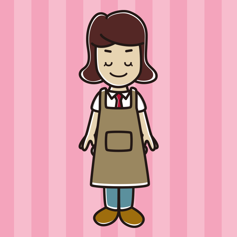 目を閉じるエプロン姿の女子高校生のイラスト【色、背景あり】PNG