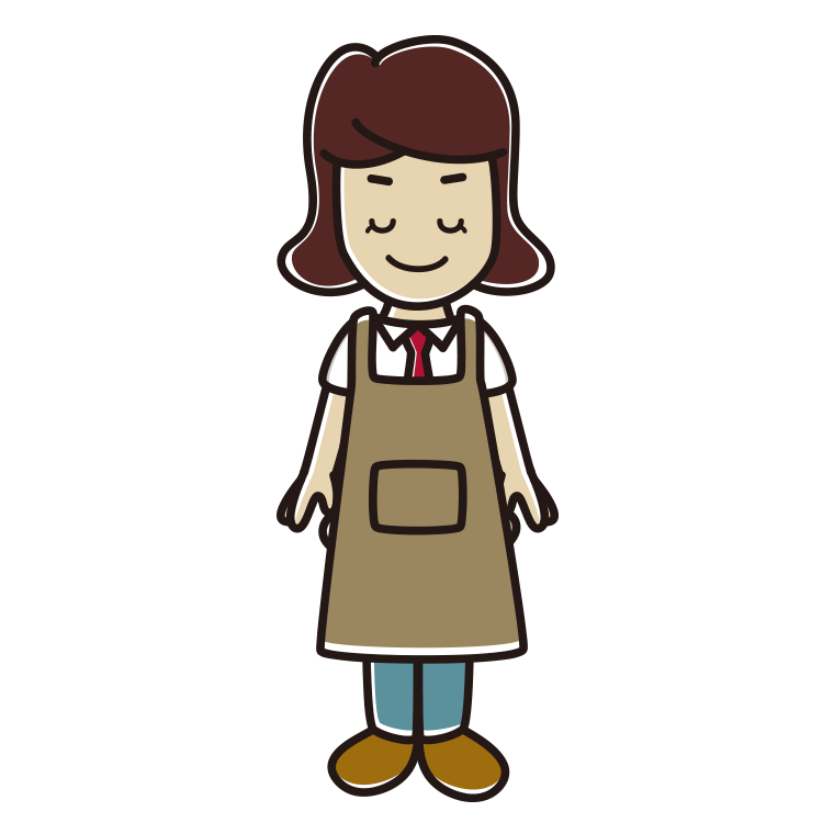 目を閉じるエプロン姿の女子高校生のイラスト【色あり、背景なし】透過PNG
