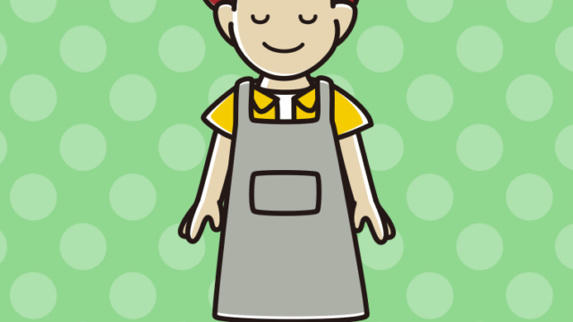 目を閉じるエプロン姿の男子大学生のイラスト【色、背景あり】PNG