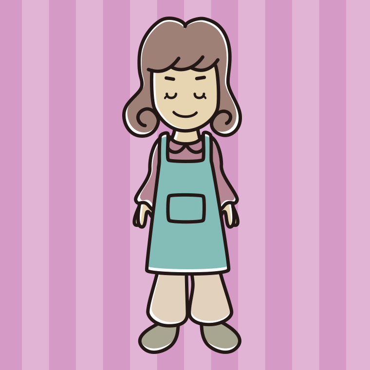 目を閉じるエプロン姿の女子大学生のイラスト【色、背景あり】PNG
