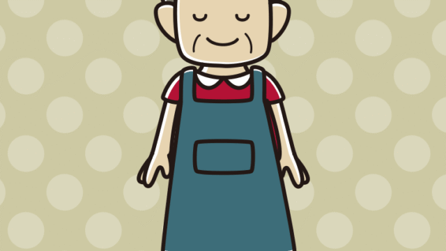 目を閉じるエプロン姿のおじさんのイラスト【色、背景あり】PNG