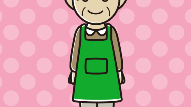 目を閉じるエプロン姿のおじいさんのイラスト【色、背景あり】PNG