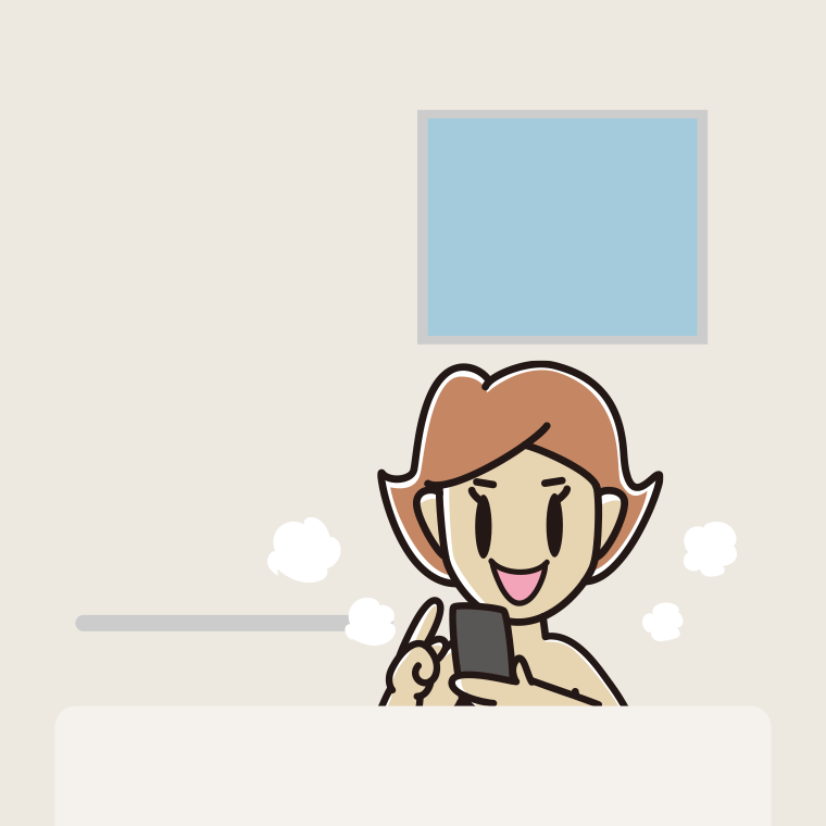 お風呂でスマホを使う女性のイラスト【色、背景あり】PNG