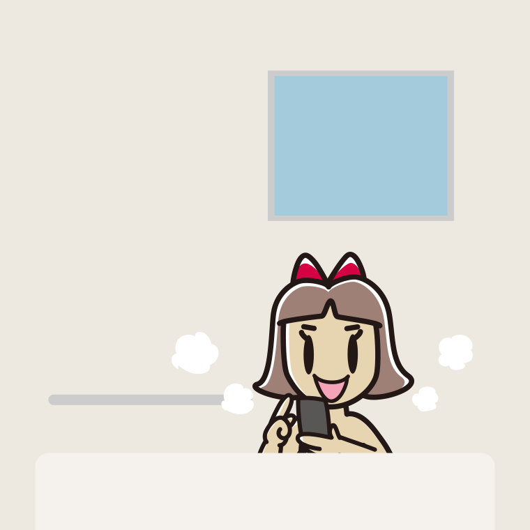お風呂でスマホを使う小学生女子のイラスト【色、背景あり】PNG