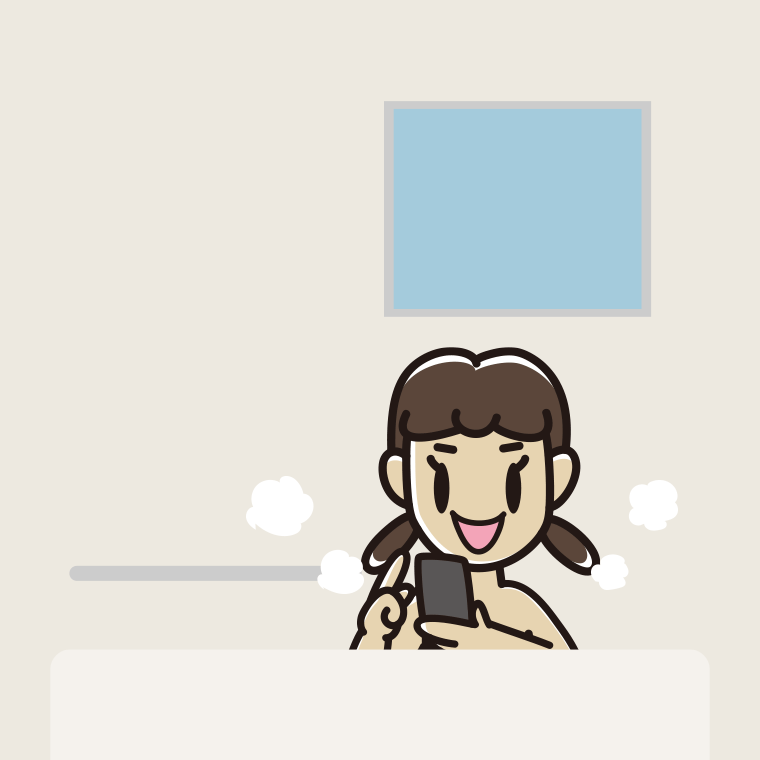 お風呂でスマホを使う女子中学生のイラスト【色、背景あり】PNG