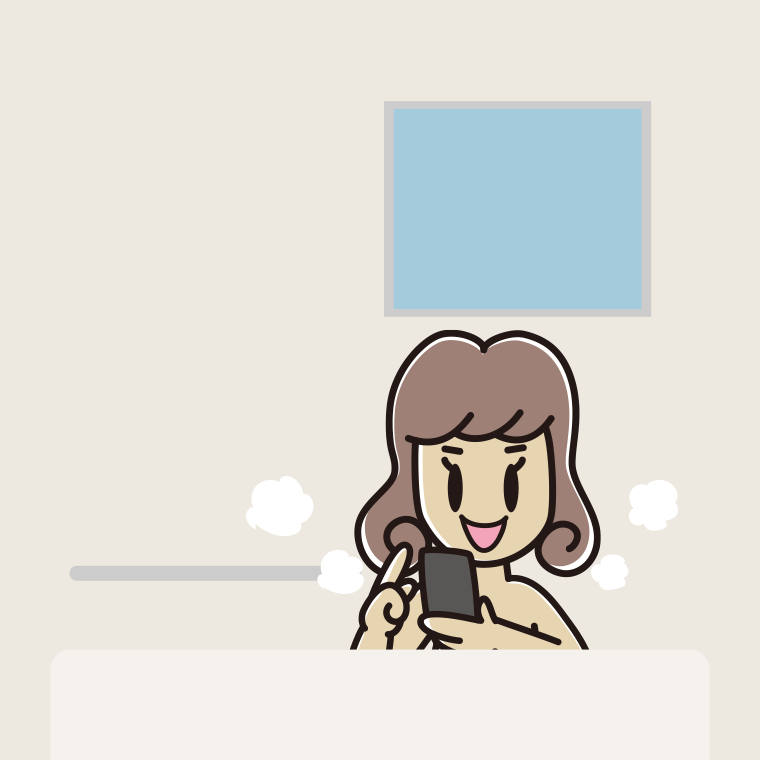 お風呂でスマホを使う女子大学生のイラスト【色、背景あり】PNG