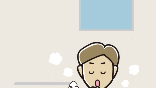 お風呂で咳払いする男性のイラスト【色、背景あり】PNG