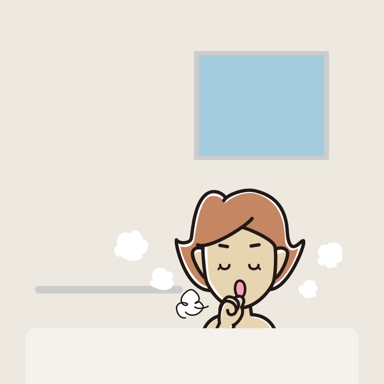 お風呂で咳払いする女性のイラスト【色、背景あり】PNG