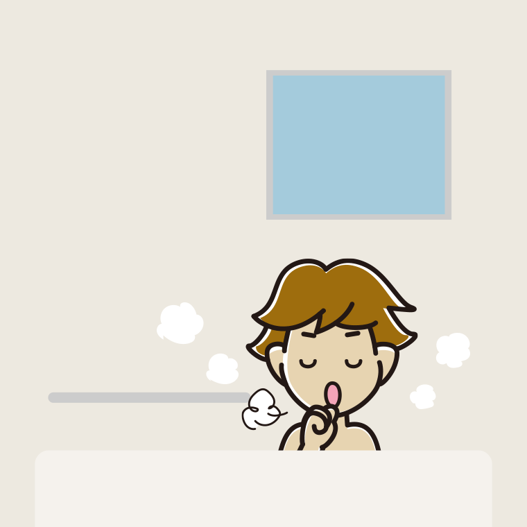 お風呂で咳払いする男子高校生のイラスト【色、背景あり】PNG