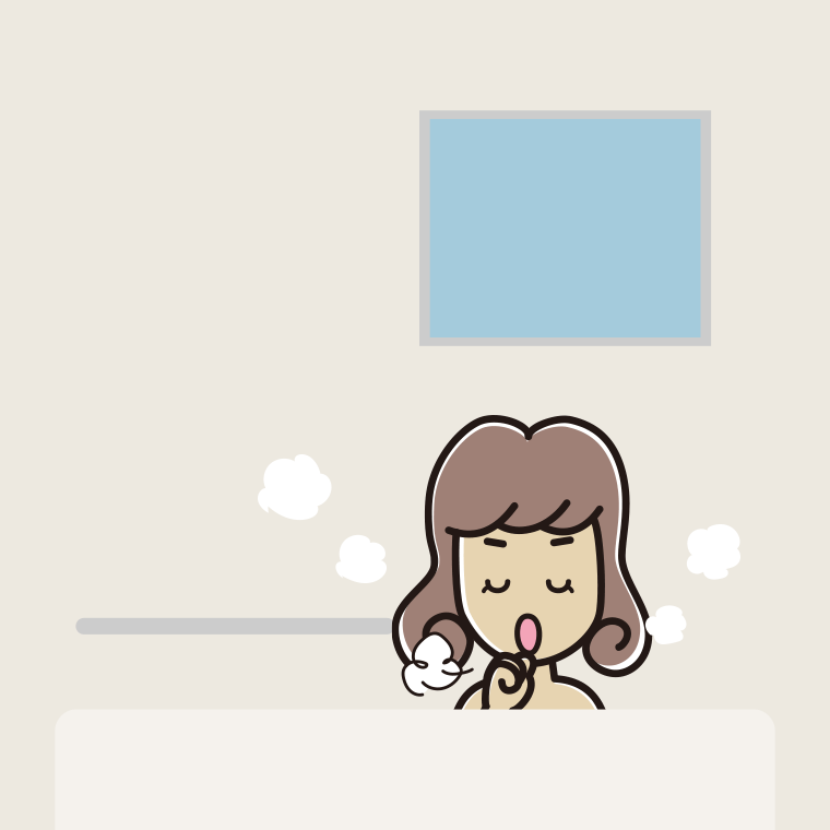 お風呂で咳払いする女子大学生のイラスト【色、背景あり】PNG