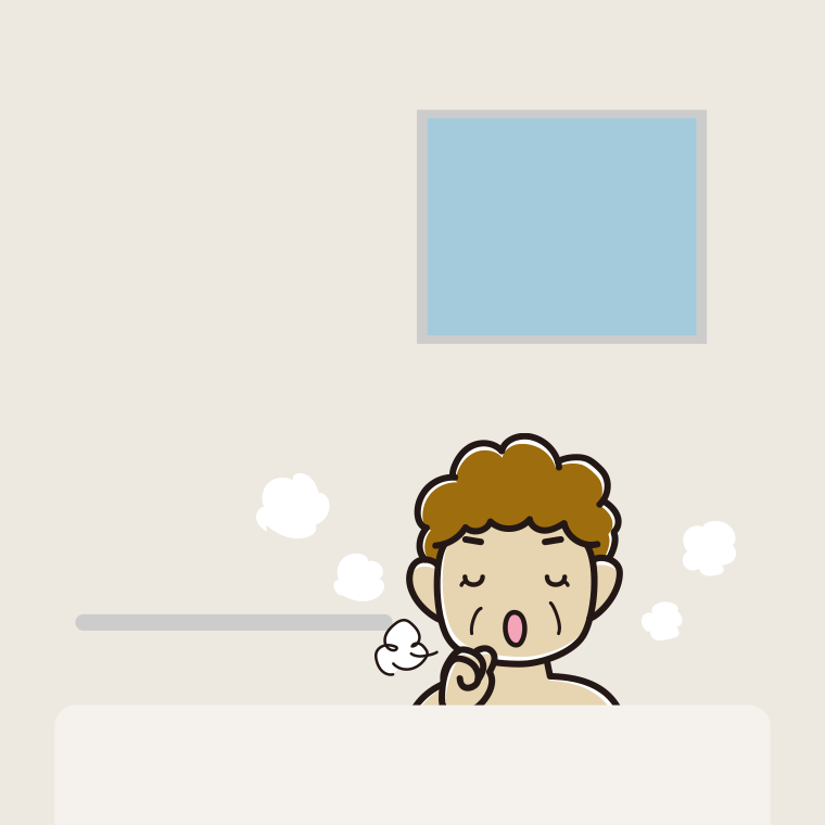 お風呂で咳払いするおばさんのイラスト【色、背景あり】PNG