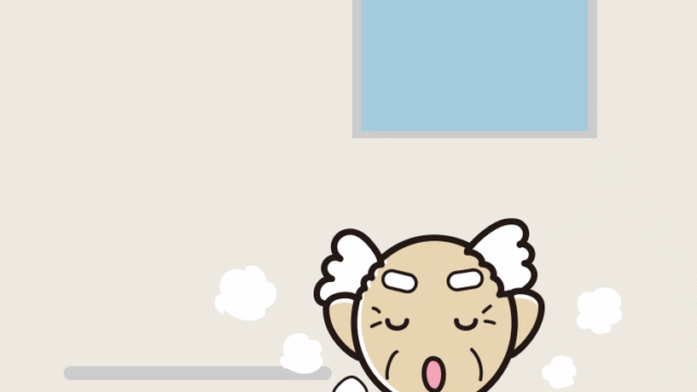 お風呂で咳払いするおじいさんのイラスト【色、背景あり】PNG