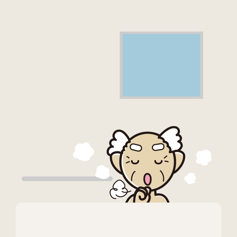 お風呂で咳払いするおじいさんのイラスト【色、背景あり】PNG