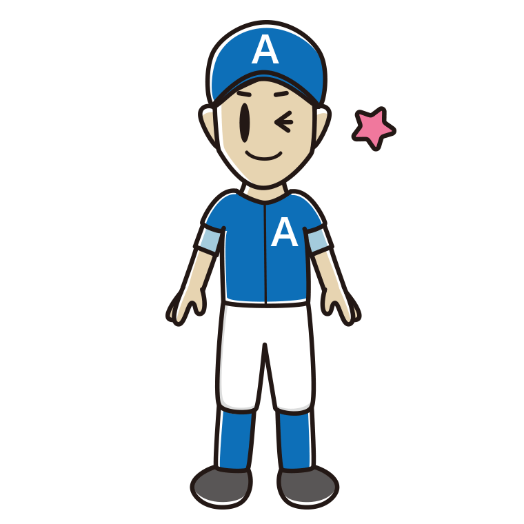 ウインクする野球のユニフォーム姿の男性のイラスト【色あり、背景なし】透過PNG