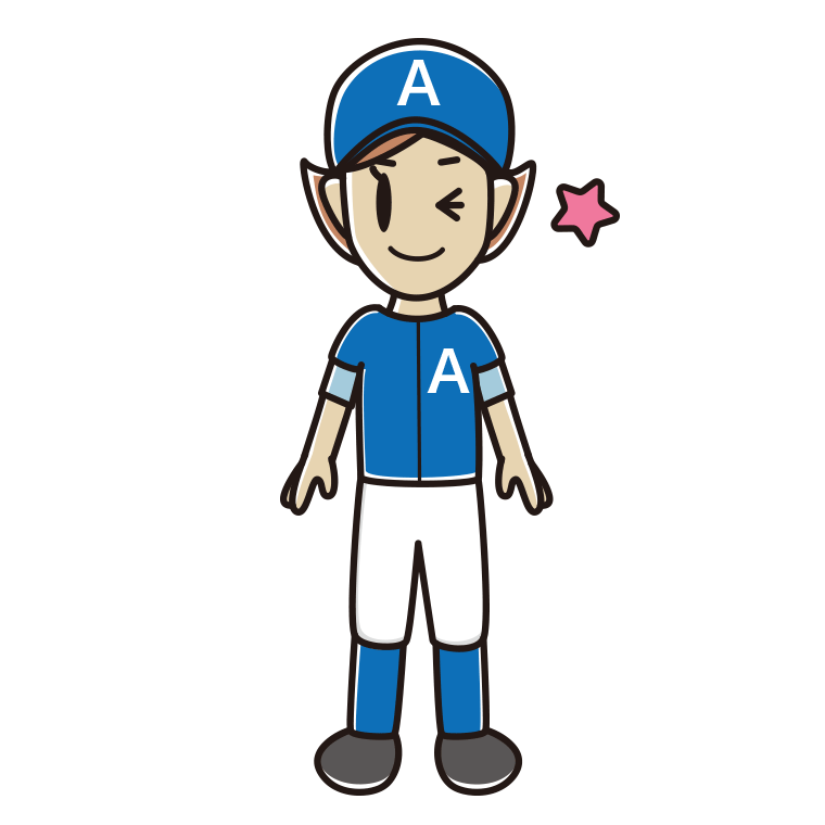 ウインクする野球のユニフォーム姿の女性のイラスト【色あり、背景なし】透過PNG