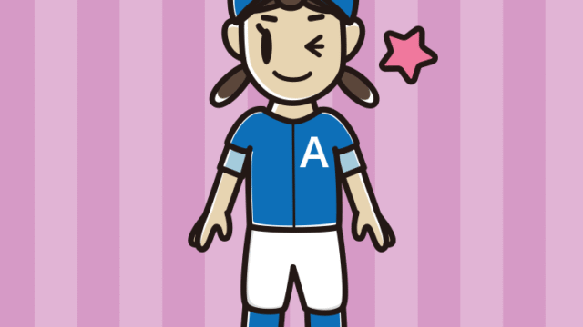 ウインクする野球のユニフォーム姿の女子中学生のイラスト【色、背景あり】PNG