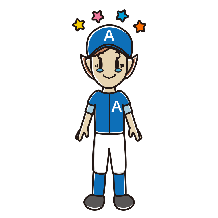 ジーンとする野球のユニフォーム姿の女性のイラスト【色あり、背景なし】透過PNG
