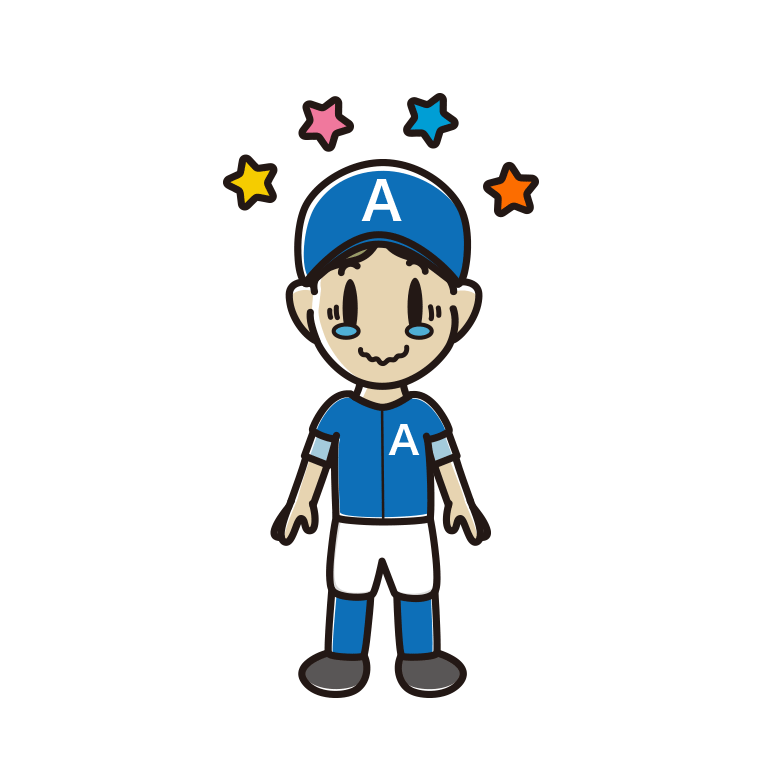 ジーンとする野球のユニフォーム姿の小学生男子のイラスト【色あり、背景なし】透過PNG
