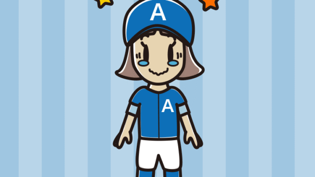 ジーンとする野球のユニフォーム姿の小学生女子のイラスト【色、背景あり】PNG