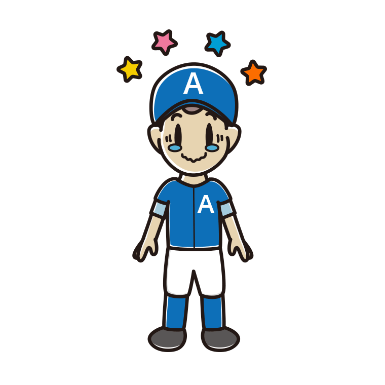 ジーンとする野球のユニフォーム姿の男子中学生のイラスト【色あり、背景なし】透過PNG