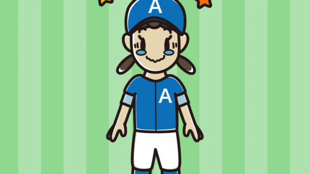 ジーンとする野球のユニフォーム姿の女子中学生のイラスト【色、背景あり】PNG