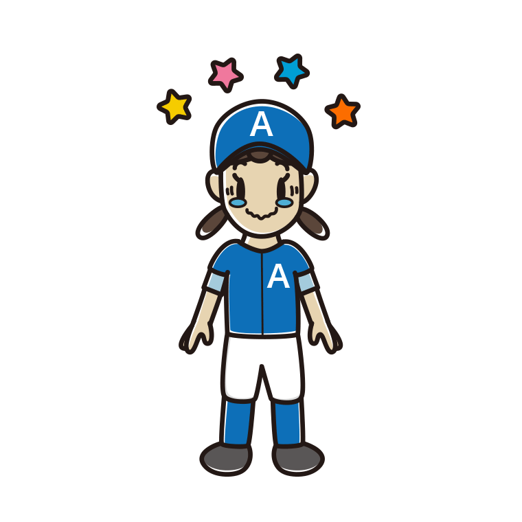 ジーンとする野球のユニフォーム姿の女子中学生のイラスト【色あり、背景なし】透過PNG