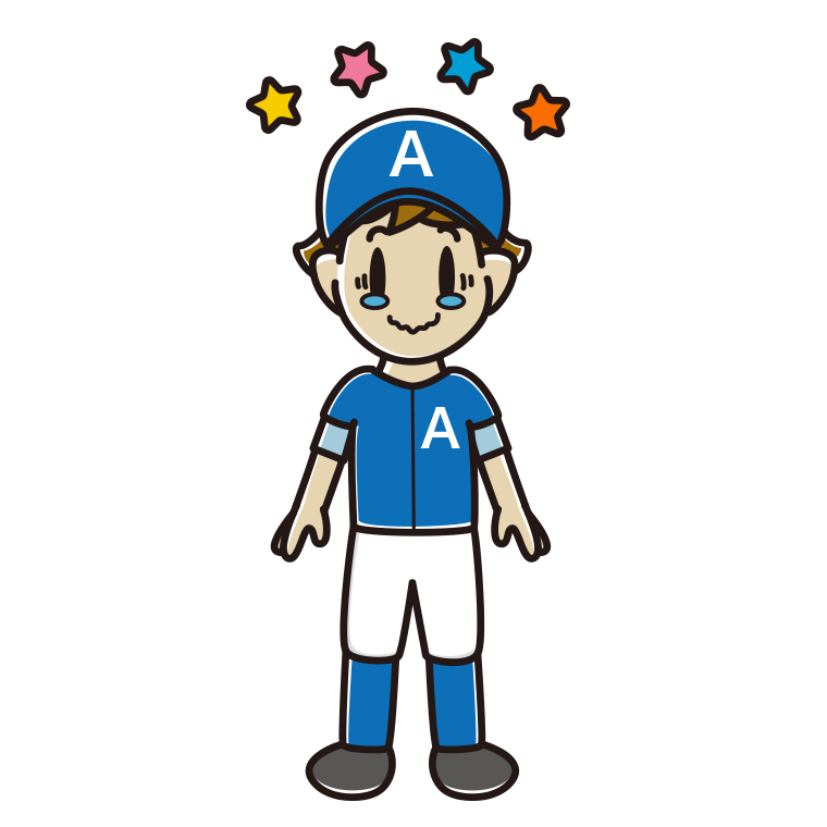 ジーンとする野球のユニフォーム姿の男子高校生のイラスト【色あり、背景なし】透過PNG