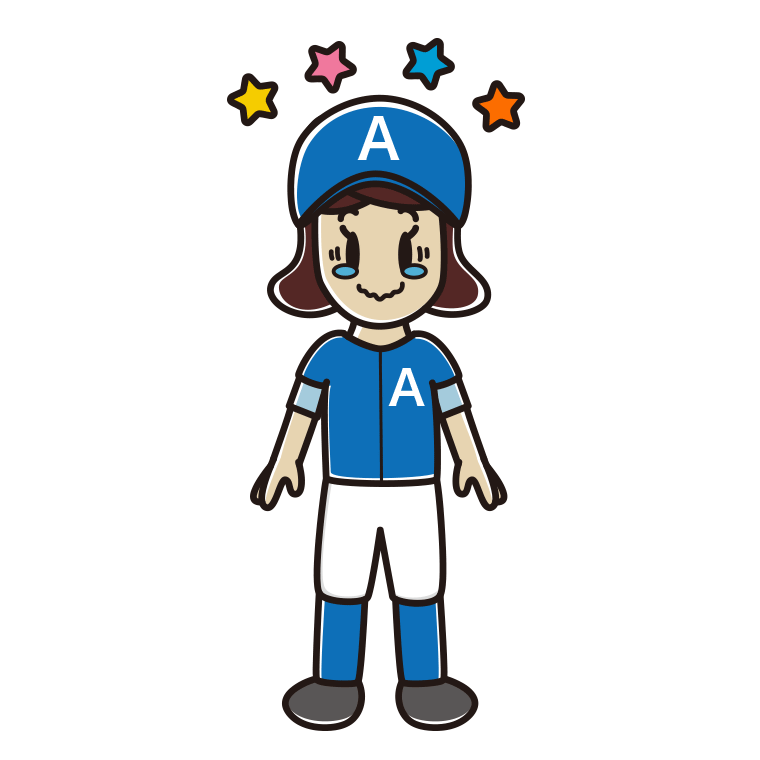 ジーンとする野球のユニフォーム姿の女子高校生のイラスト【色あり、背景なし】透過PNG