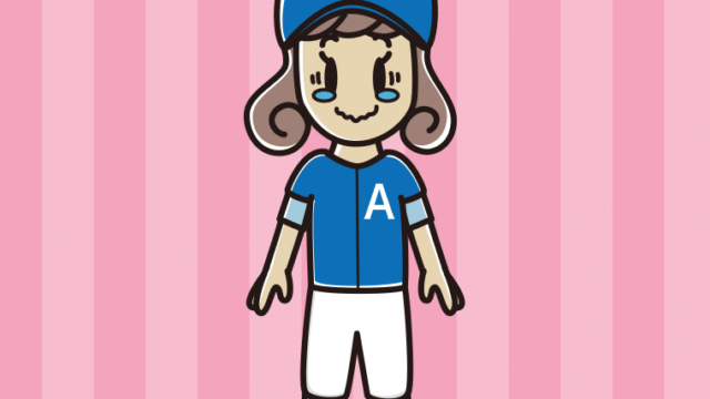 ジーンとする野球のユニフォーム姿の女子大学生のイラスト【色、背景あり】PNG