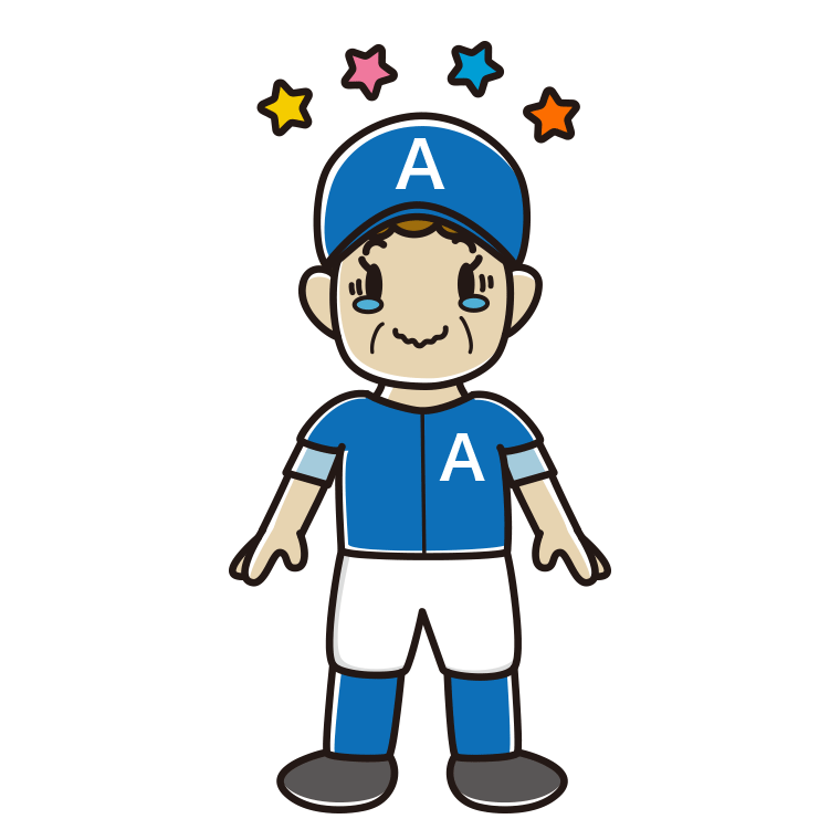 ジーンとする野球のユニフォーム姿のおばさんのイラスト【色あり、背景なし】透過PNG