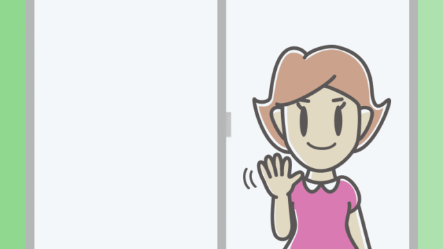 窓から手を振る女性のイラスト【色、背景あり】PNG