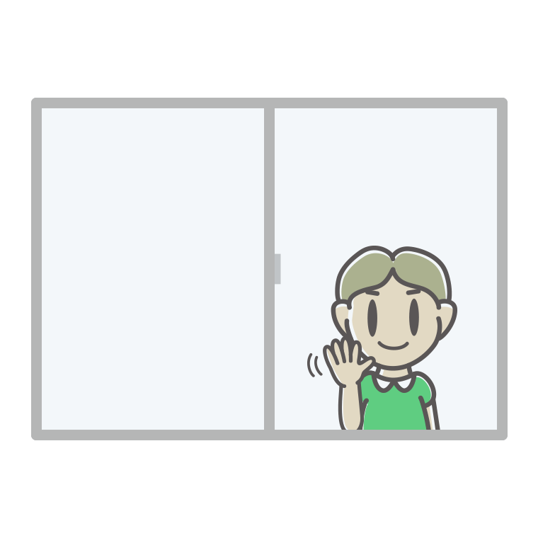 窓から手を振る小学生男子のイラスト【色あり、背景なし】透過PNG