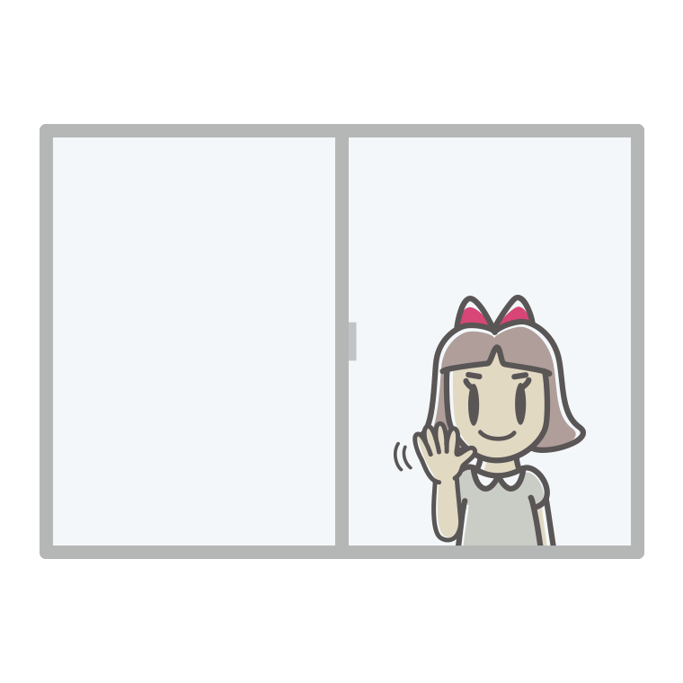 窓から手を振る小学生女子のイラスト【色あり、背景なし】透過PNG