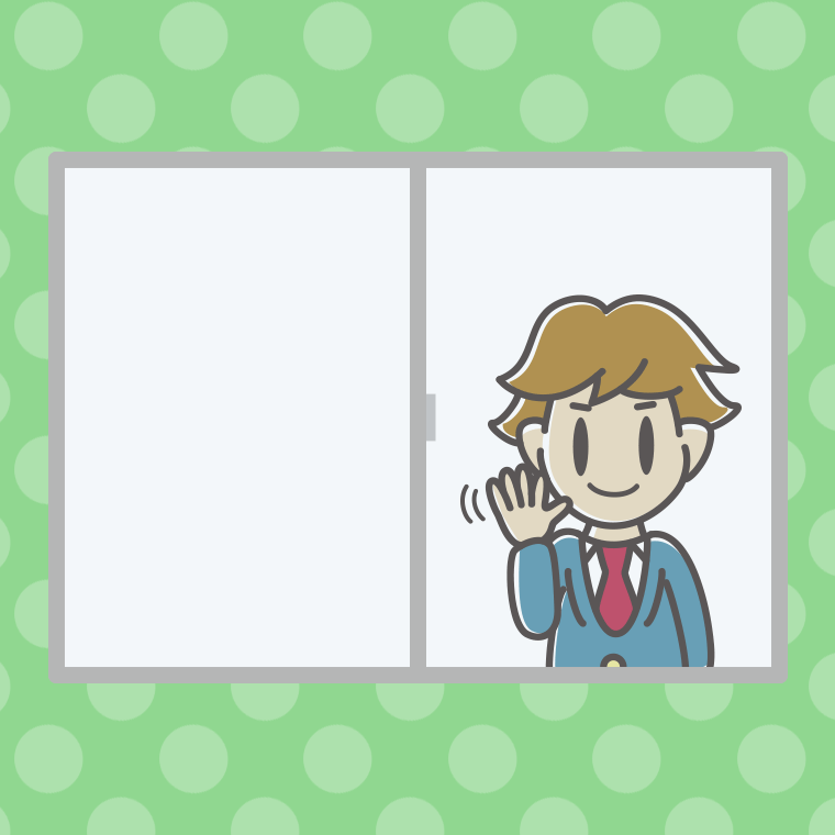 窓から手を振る男子高校生のイラスト【色、背景あり】PNG
