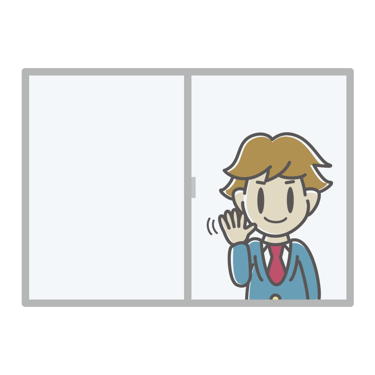 窓から手を振る男子高校生のイラスト【色あり、背景なし】透過PNG