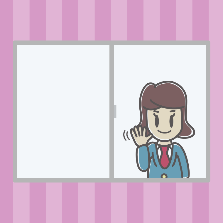 窓から手を振る女子高校生のイラスト【色、背景あり】PNG