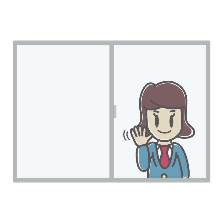 窓から手を振る女子高校生のイラスト【色あり、背景なし】透過PNG