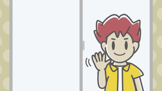 窓から手を振る男子大学生のイラスト【色、背景あり】PNG