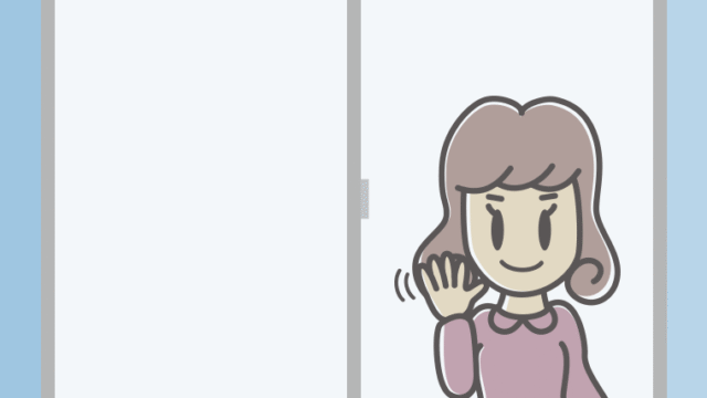 窓から手を振る女子大学生のイラスト【色、背景あり】PNG