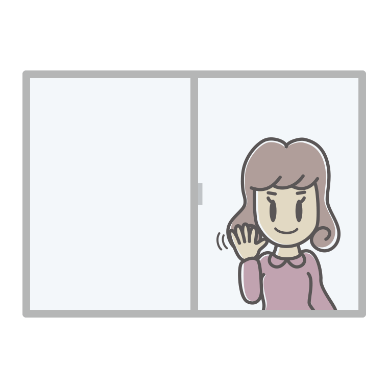 窓から手を振る女子大学生のイラスト【色あり、背景なし】透過PNG