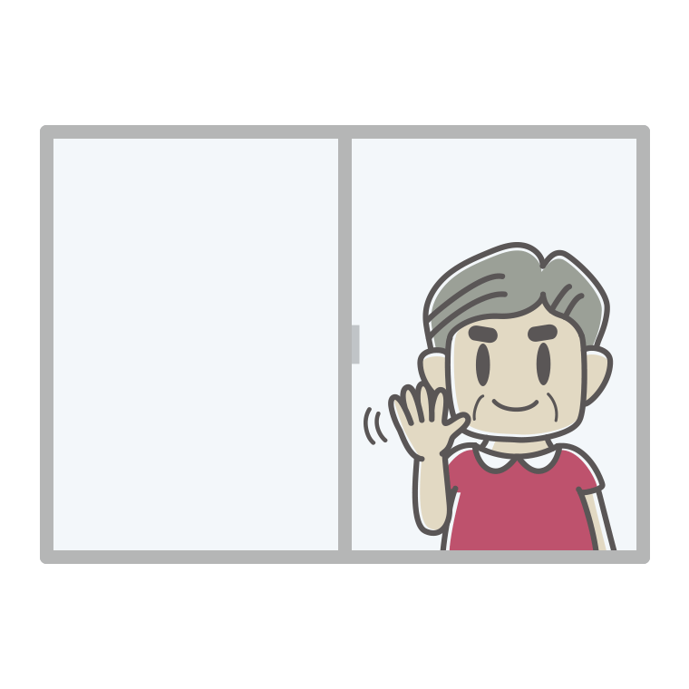 窓から手を振るおじさんのイラスト【色あり、背景なし】透過PNG