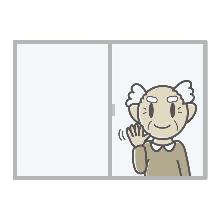 窓から手を振るおじいさんのイラスト【色あり、背景なし】透過PNG