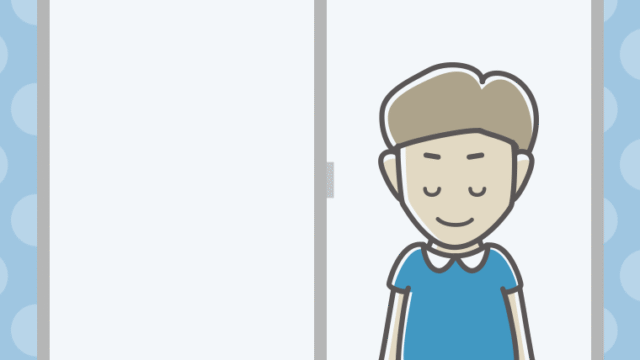 窓からお辞儀する男性のイラスト【色、背景あり】PNG